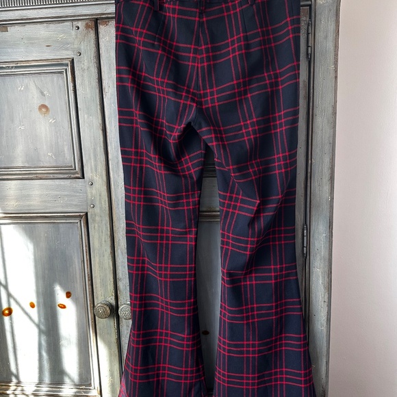 Smythe Wool Plaid Boot Cut Flare Pants Red/Navy Size 4 - Picture 10 of 12